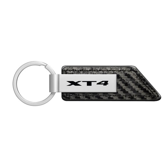 iPick Image for Cadillac XT4 Logo Silver Metal Plate Carbon Fiber Texture Black PU Leather Key Chain, Official Licensed