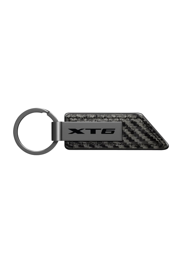 for Cadillac XT6 Logo Black Chrome Metal Plate Carbon Fiber Texture PU Leather Key Chain, Official Licensed