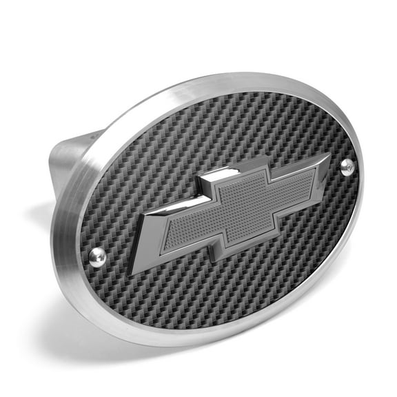 iPick Image for Chevrolet 3D Gunmetal Dark Gray Logo on Carbon Fiber Look Plate Oval Billet Aluminum 2-inch Tow Hitch Cover, Official Licensed