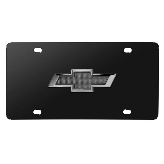 iPick Image for Chevrolet 3D Gunmetal Gray Metal Logo on Black Stainless Steel License Plate, Official Licensed