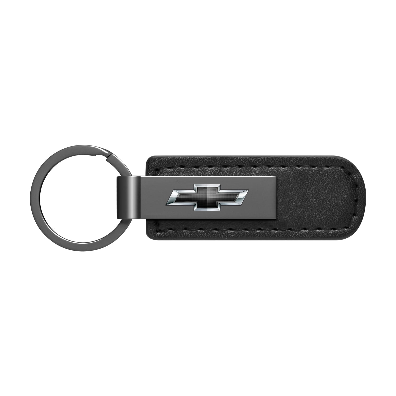 iPick Image for Chevrolet Black Logo Black Chrome Metal Plate Black PU Leather Key Chain, Official Licensed