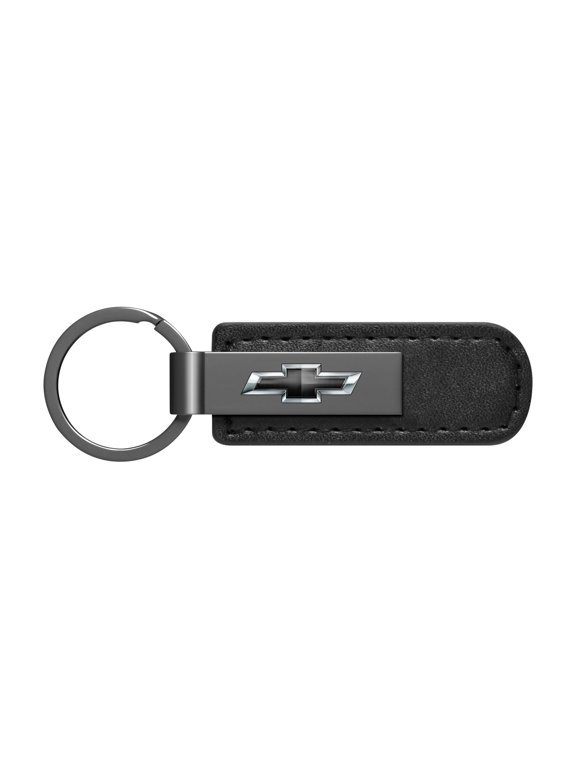 for Chevrolet Black Logo Black Chrome Metal Plate Black PU Leather Key Chain, Official Licensed