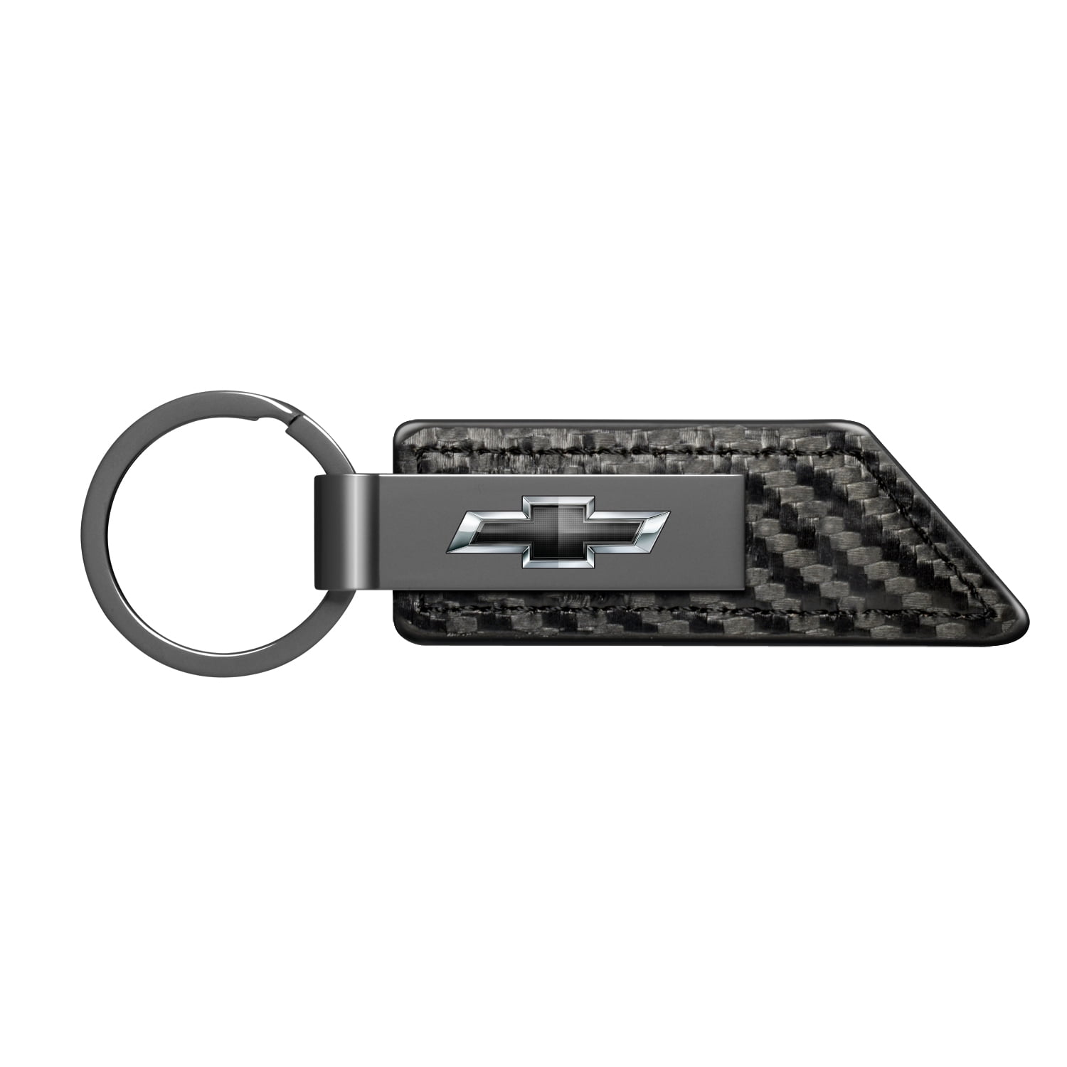 iPick Image for Chevrolet Black Logo Black Chrome Metal Plate Carbon Fiber Texture PU Leather Key Chain, Official Licensed