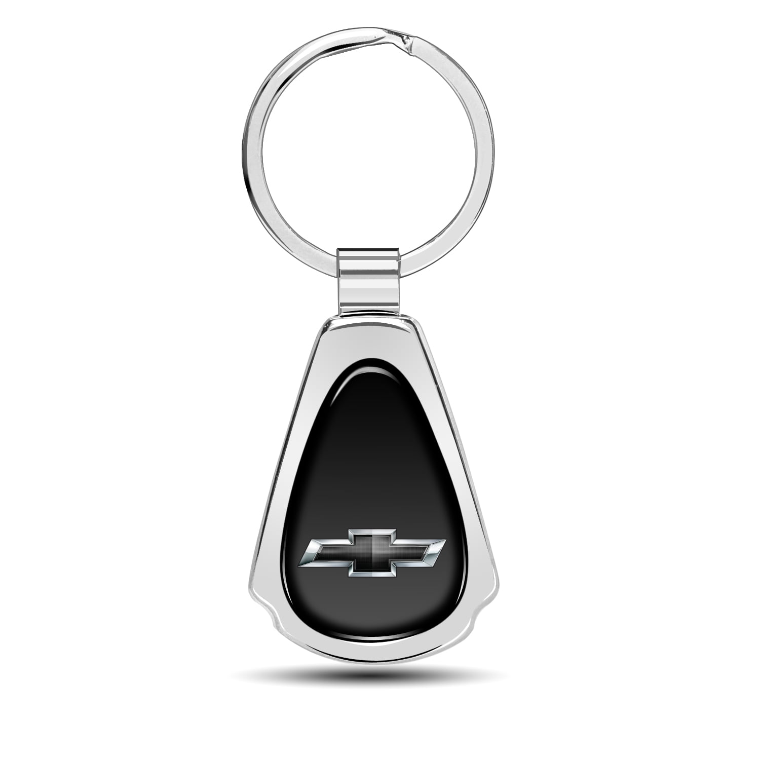 iPick Image for Chevrolet Black Logo Black Dome Chrome Metal Teardrop Key Chain, Official Licensed