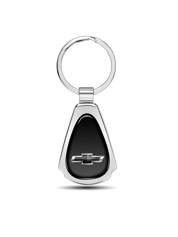 for Chevrolet Black Logo Black Dome Chrome Metal Teardrop Key Chain, Official Licensed