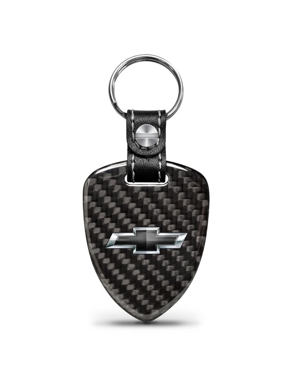 for Chevrolet Black Logo Real Black Carbon Fiber Large Shield-Style Key Chain, Official Licensed