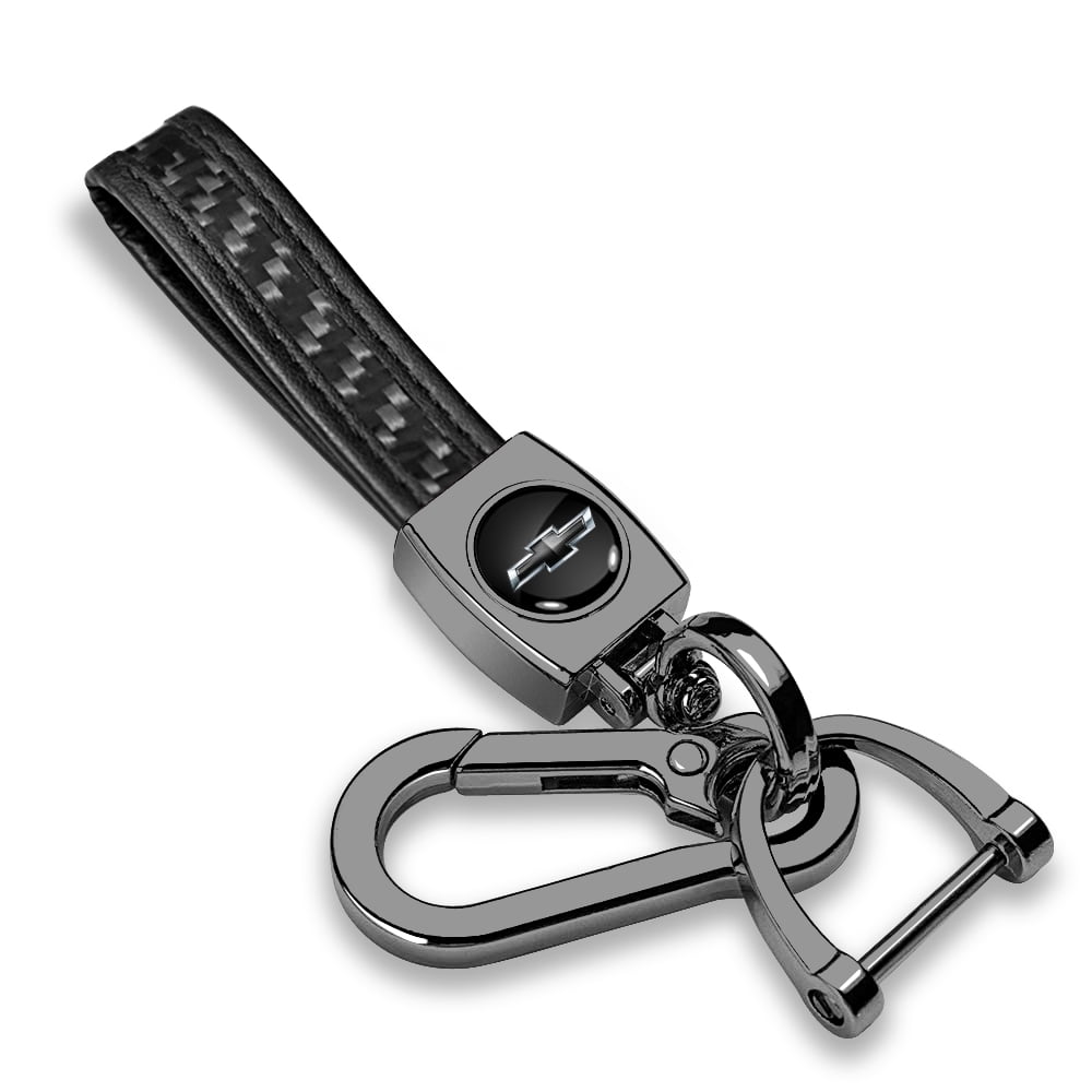 iPick Image for Chevrolet Black Logo Real Black Carbon Fiber Strap Gunmetal Black Hook Key Chain, Official Licensed