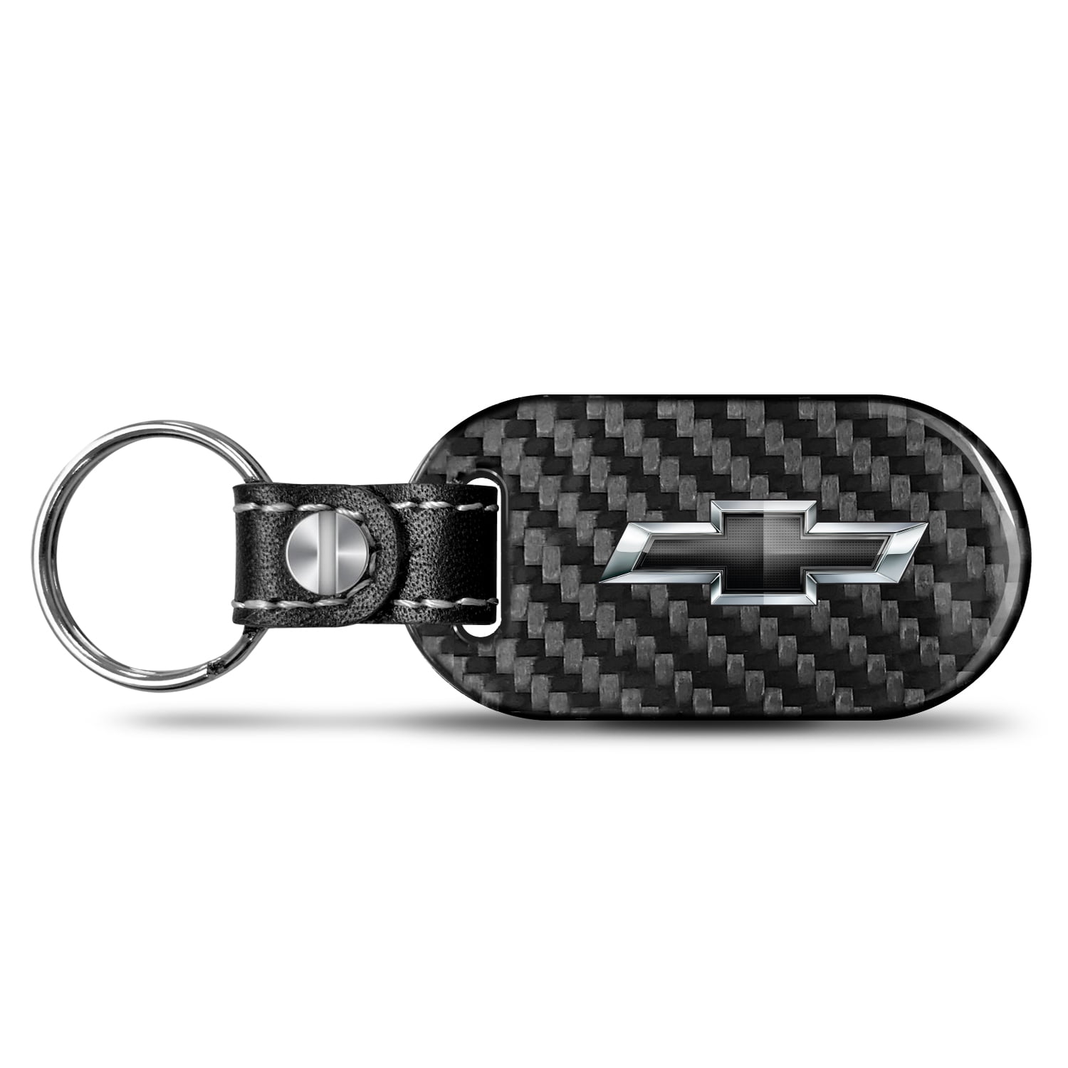 iPick Image for Chevrolet Black Logo Real Black Carbon Fiber Tag Style Key Chain, Official Licensed