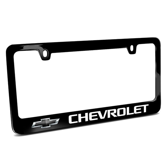 iPick Image for Chevrolet Black Logo UV LED Printed on Black Metal License Plate Frame, Official Licensed