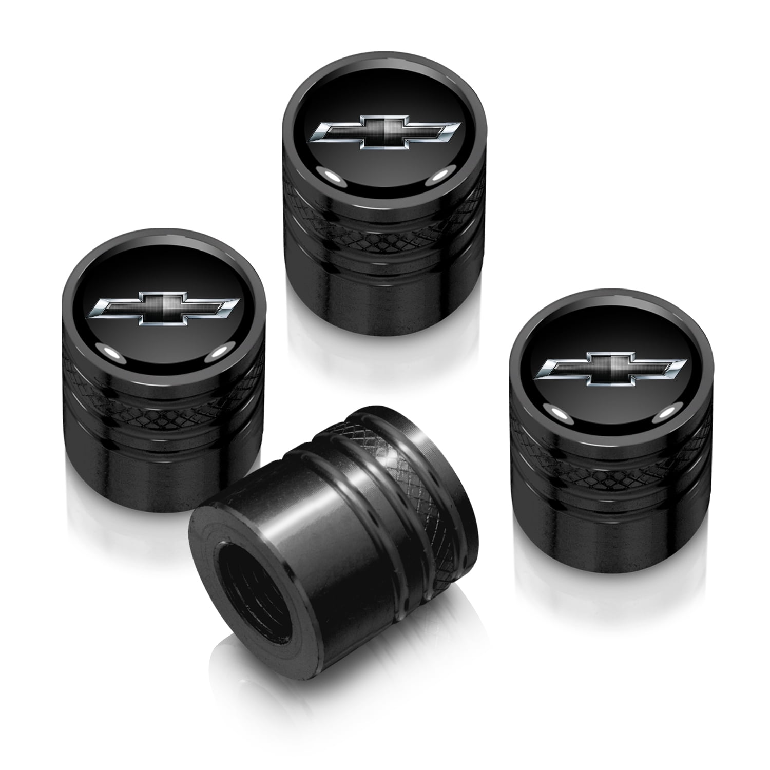iPick Image for Chevrolet Black Logo in Black on Black Aluminum Cylinder-Style Tire Valve Stem Caps, Official Licensed