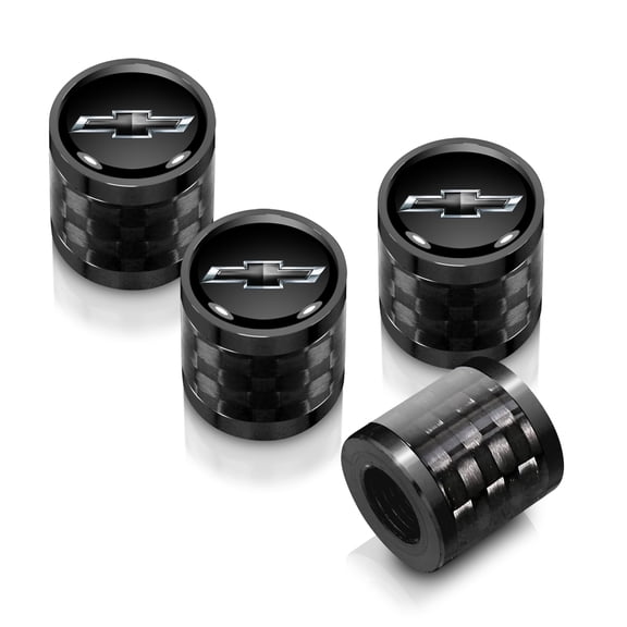 iPick Image for Chevrolet Black Logo in Black on Real Carbon Fiber Barrel Black Aluminum Tire Valve Stem Caps, Official Licensed