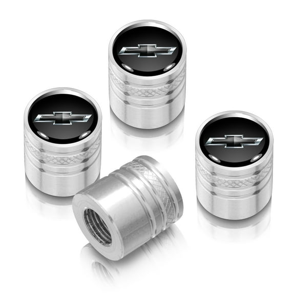 iPick Image for Chevrolet Black Logo in Black on Shining Silver Aluminum Cylinder-Style Tire Valve Stem Caps, Official Licensed