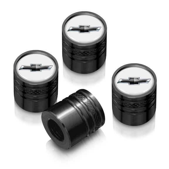 iPick Image for Chevrolet Black Logo in White on Black Aluminum Cylinder-Style Tire Valve Stem Caps, Official Licensed