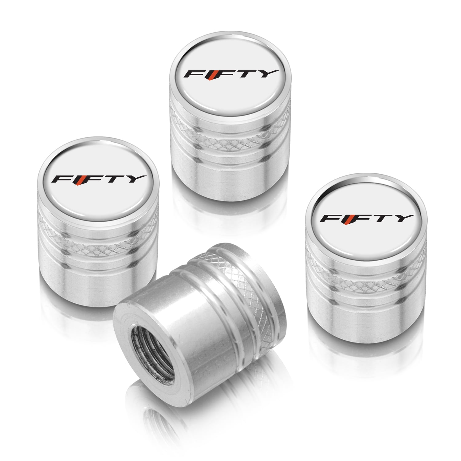 iPick Image for Chevrolet Camaro 50 Years in White on Shining Silver Aluminum Cylinder-Style Tire Valve Stem Caps, Official Licensed