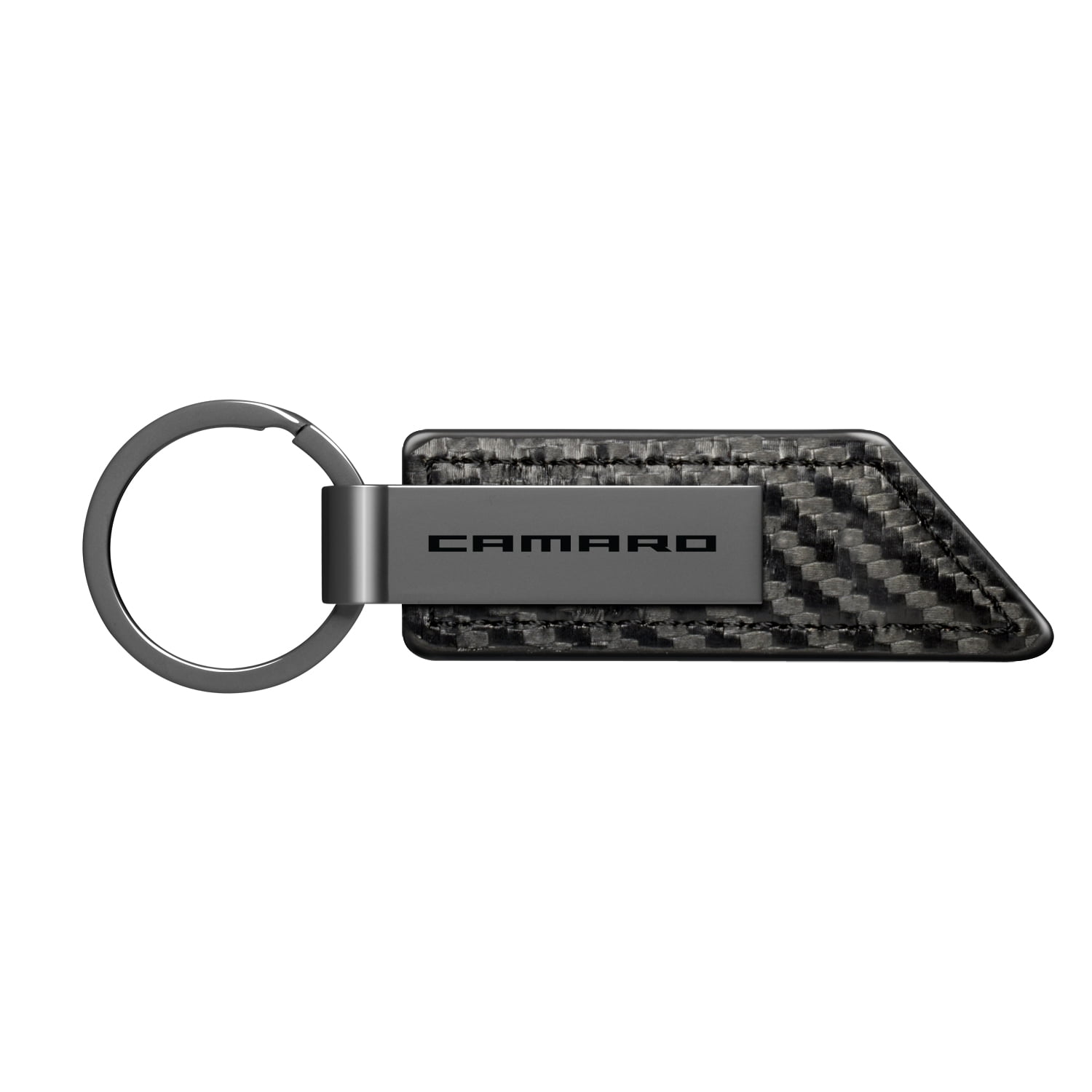 iPick Image for Chevrolet Camaro Black Chrome Metal Plate Carbon Fiber Texture PU Leather Key Chain, Official Licensed