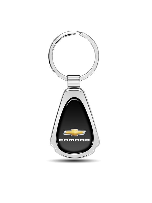 for Chevrolet Camaro Black Dome Chrome Metal Teardrop Key Chain, Official Licensed