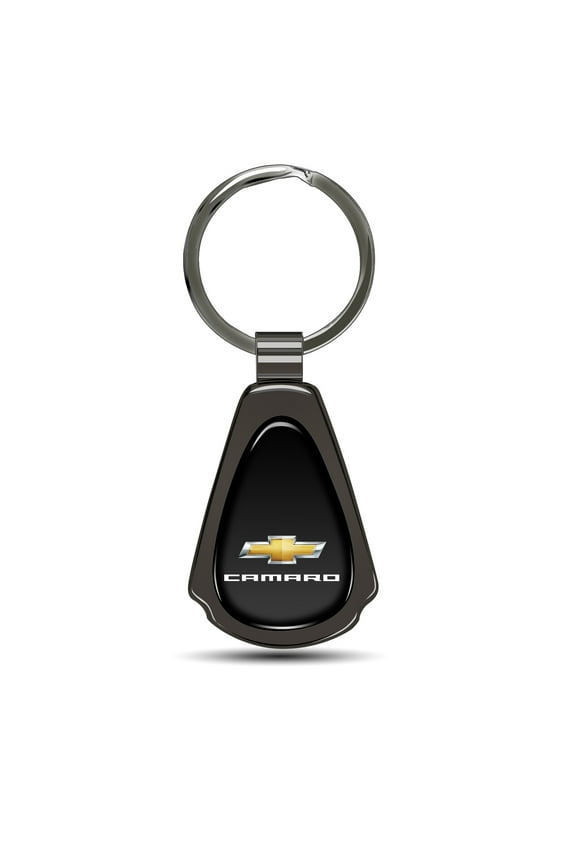 for Chevrolet Camaro Black Dome Gunmetal Black Metal Teardrop Key Chain, Official Licensed