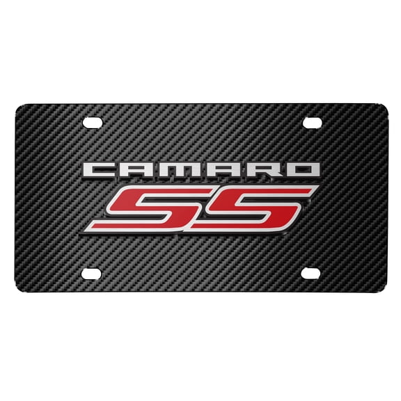 iPick Image for Chevrolet Camaro SS 3D Logo on Black Carbon Fiber Pattern Stainless Steel License Plate, Official Licensed