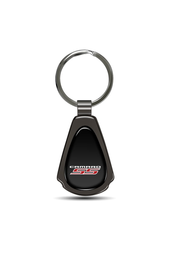 for Chevrolet Camaro SS Black Dome Gunmetal Black Metal Teardrop Key Chain, Official Licensed