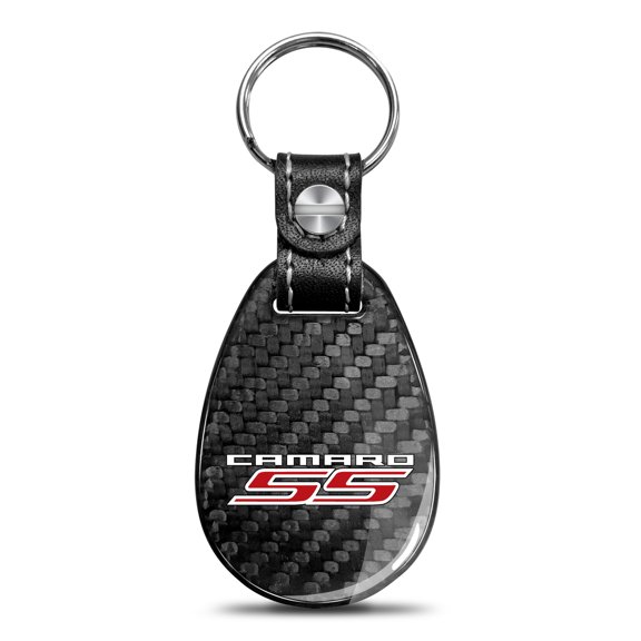 iPick Image for Chevrolet Camaro SS Black Real Carbon Fiber Large Tear-Drop Key Chain, Official Licensed