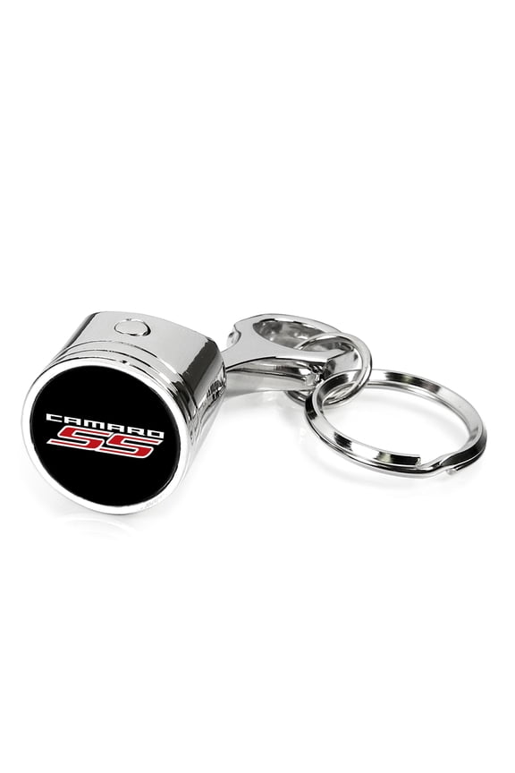 for Chevrolet Camaro SS Engine Piston Style Chrome Metal Key Chain, Official Licensed