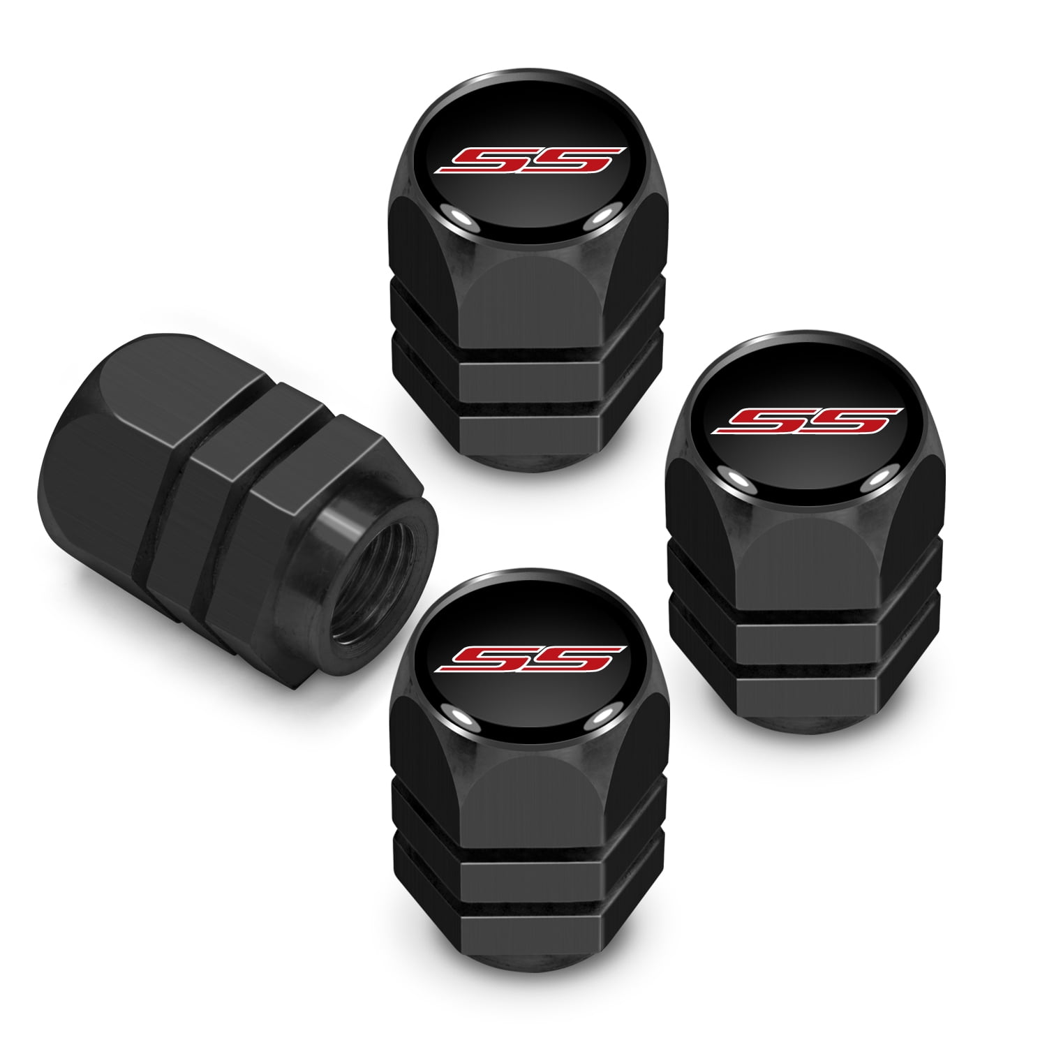 iPick Image for Chevrolet Camaro SS Logo in Black on Black Hexagon Shape Aluminum Tire Valve Stem Caps, Official Licensed