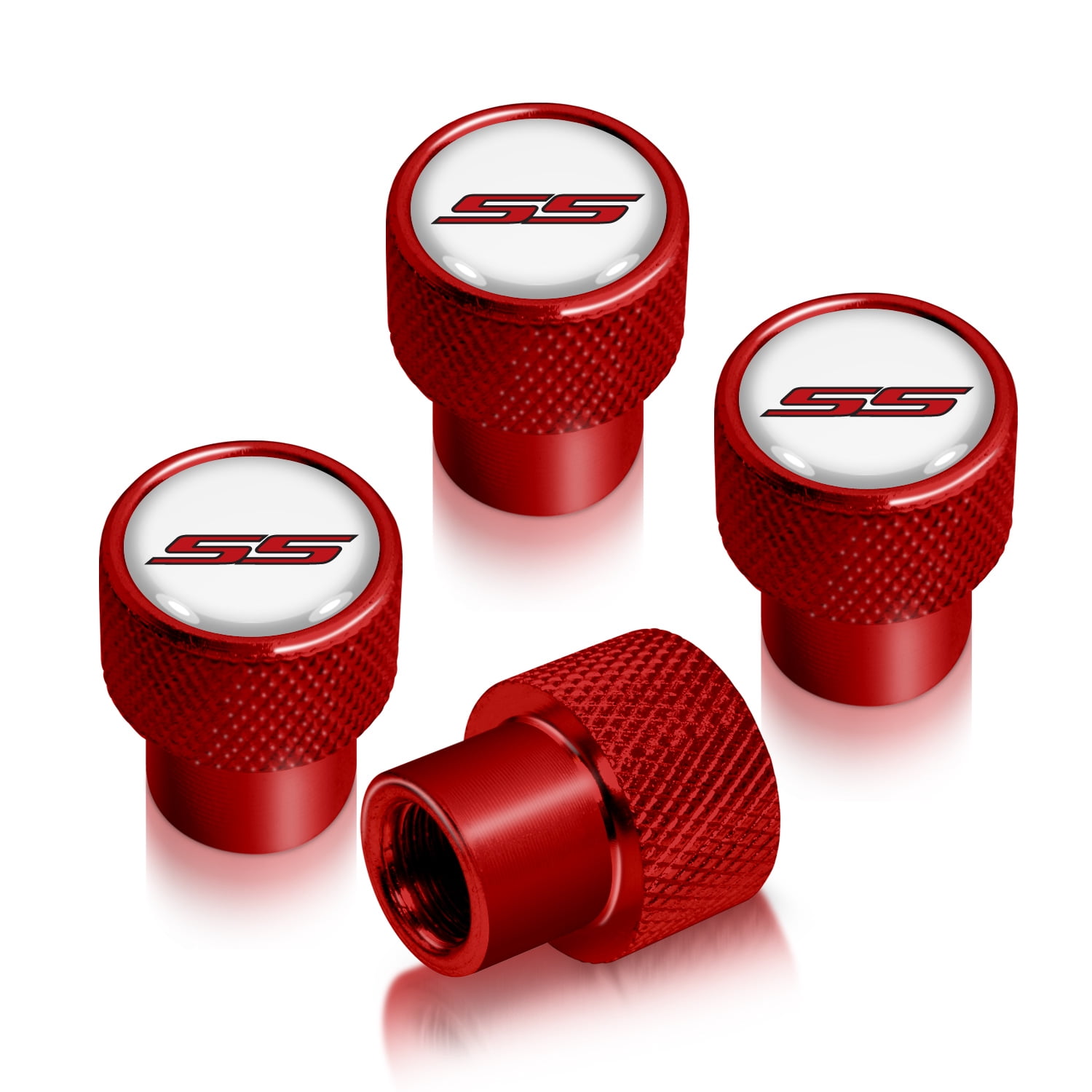 iPick Image for Chevrolet Camaro SS Logo in White on Red Aluminum Tire Valve Stem Caps, Official Licensed