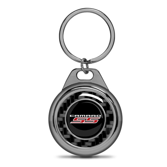 iPick Image for Chevrolet Camaro SS Real Black Carbon Fiber Gunmetal Roundel Metal Case Key Chain, Official Licensed