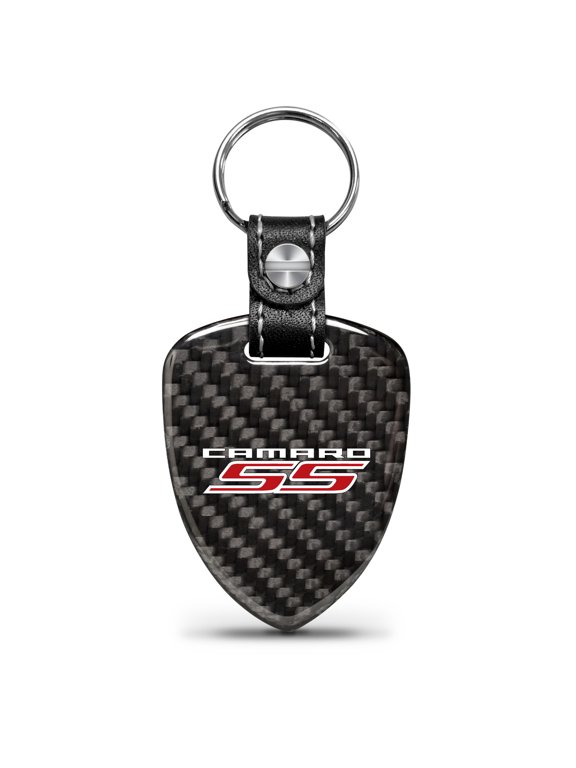 for Chevrolet Camaro SS Real Black Carbon Fiber Large Shield-Style Key Chain, Official Licensed