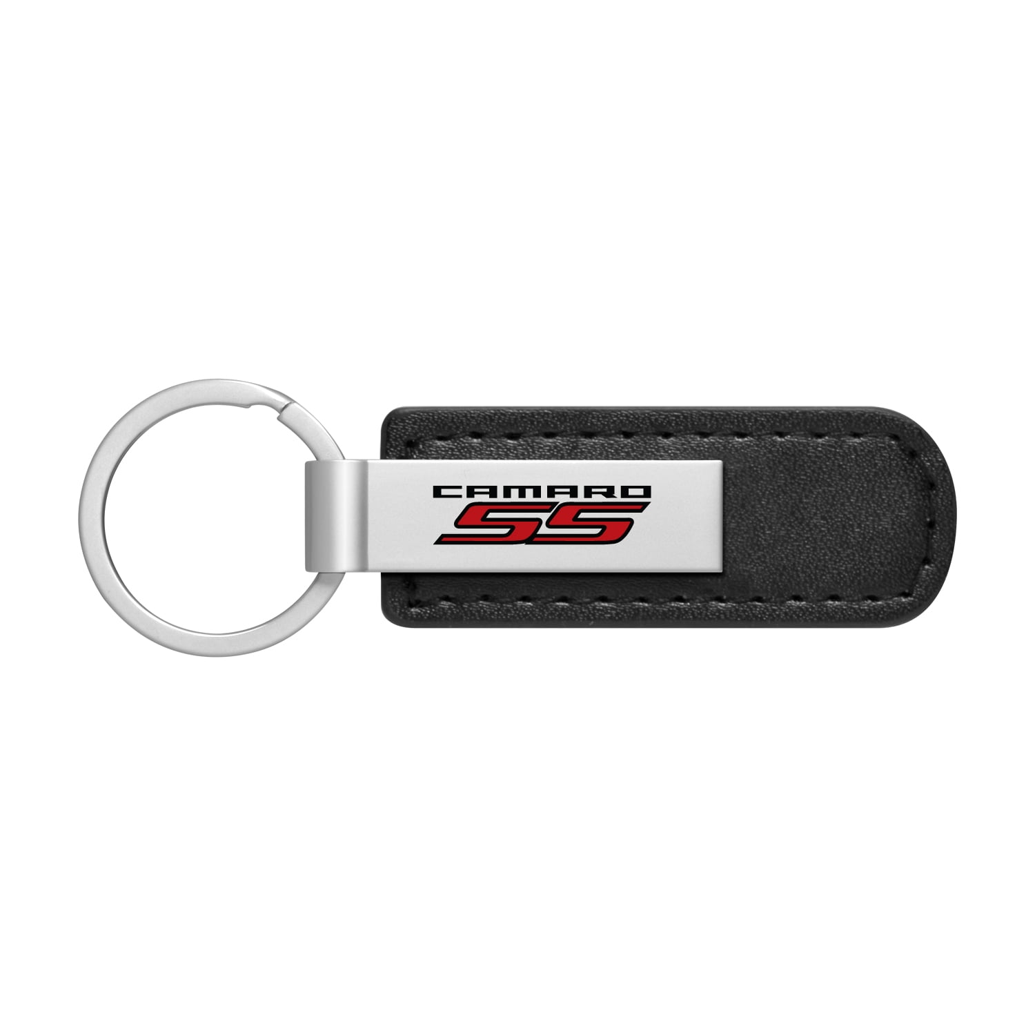 iPick Image for Chevrolet Camaro SS Silver Metal Plate Black PU Leather Strap Key Chain, Official Licensed
