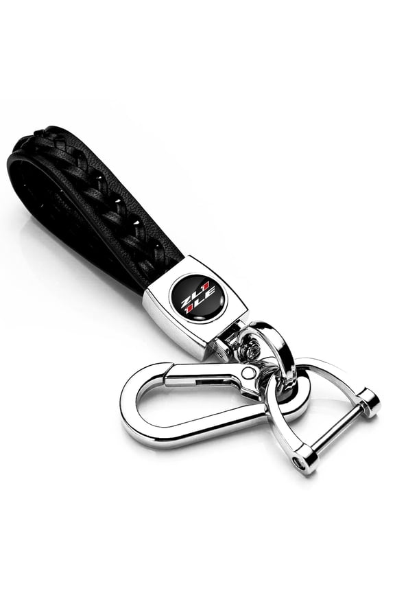 for Chevrolet Camaro ZL1-1LE Braided Rope Style Genuine Black Leather Key Chain, Official Licensed