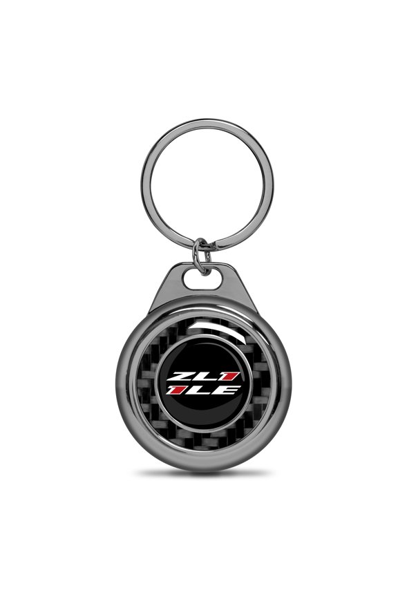 for Chevrolet Camaro ZL1-1LE Real Black Carbon Fiber Gunmetal Roundel Metal Case Key Chain, Official Licensed