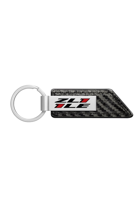 for Chevrolet Camaro ZL1-1LE Silver Metal Plate Carbon Fiber Texture Black PU Leather Key Chain, Official Licensed