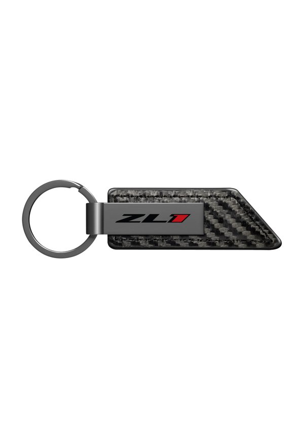 for Chevrolet Camaro ZL1 Black Chrome Metal Plate Carbon Fiber Texture PU Leather Key Chain, Official Licensed