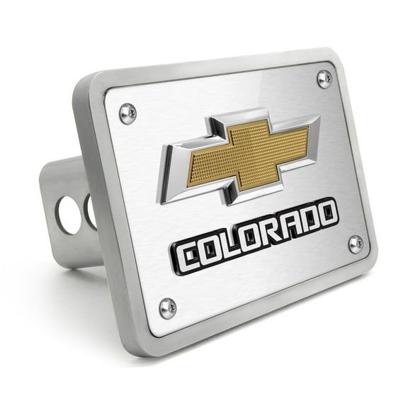 iPick Image for Chevrolet Colorado 3D Gold Logo on Brush Billet Aluminum 2-inch Tow Hitch Cover, Official Licensed
