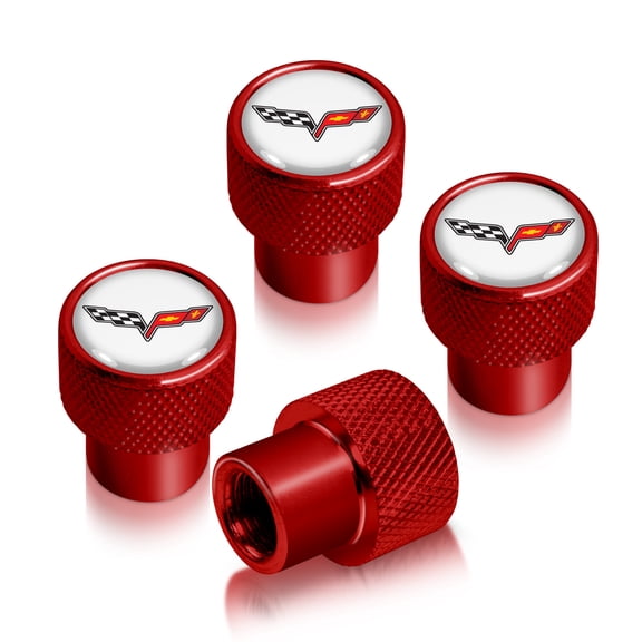 iPick Image for Chevrolet Corvette C6 Logo in White on Red Aluminum Tire Valve Stem Caps, Official Licensed