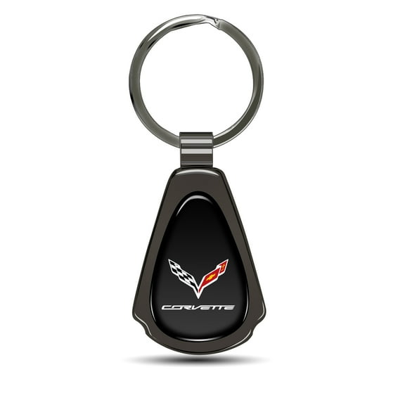 iPick Image for Chevrolet Corvette C7 Black Dome Gunmetal Black Metal Teardrop Key Chain, Official Licensed
