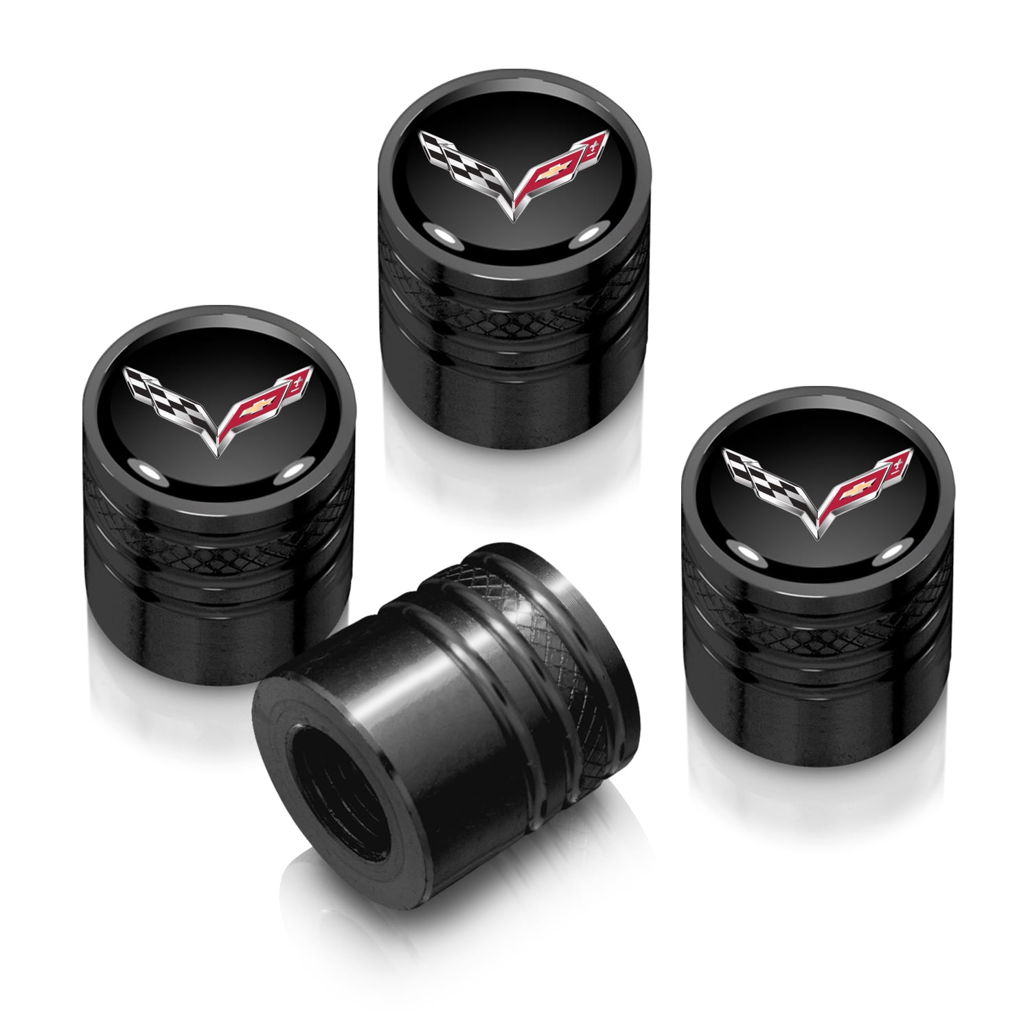 iPick Image for Chevrolet Corvette C7 Logo in Black on Black Aluminum Cylinder-Style Tire Valve Stem Caps, Official Licensed