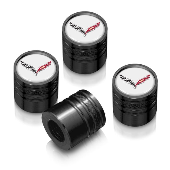 iPick Image for Chevrolet Corvette C7 Logo in White on Black Aluminum Cylinder-Style Tire Valve Stem Caps, Official Licensed