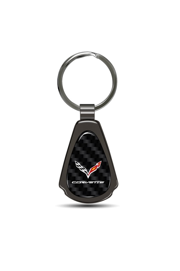 for Chevrolet Corvette C7 Real Black Carbon Fiber Gunmetal Black Teardrop Key Chain, Official Licensed