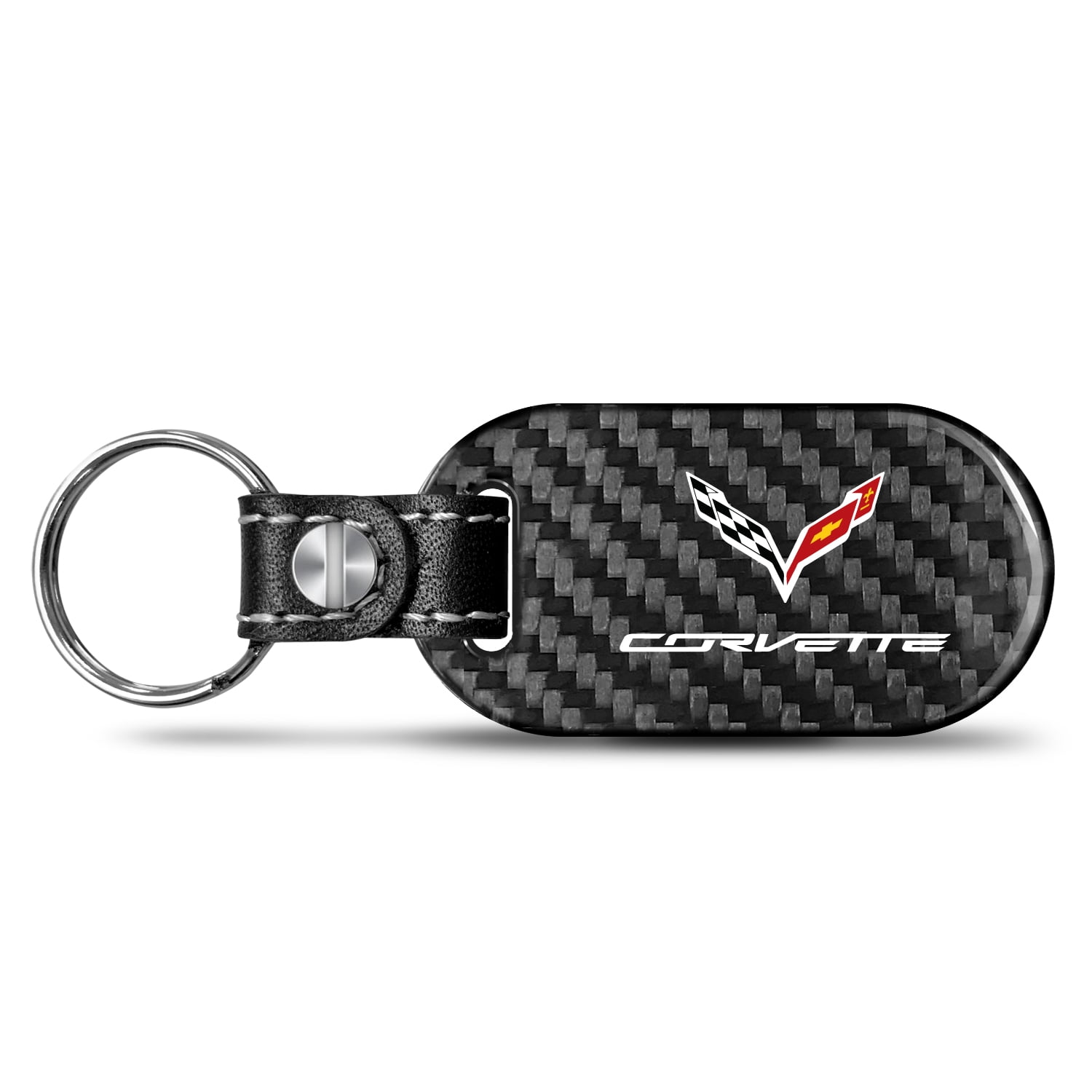 iPick Image for Chevrolet Corvette C7 Real Black Carbon Fiber Tag Style Key Chain, Official Licensed