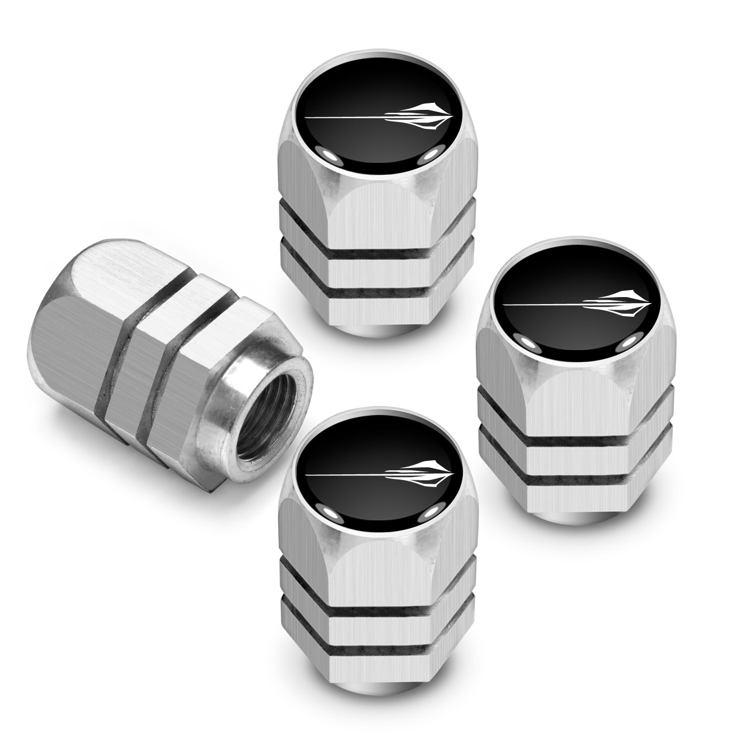 iPick Image for Chevrolet Corvette C7 Stingray Logo in Black on Silver Hexagon Shape Aluminum Tire Valve Stem Caps, Official Licensed