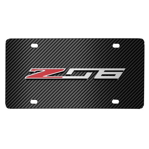 iPick Image for Chevrolet Corvette C7 Z06 3D Logo on Black Carbon Fiber Pattern Stainless Steel License Plate, Official Licensed