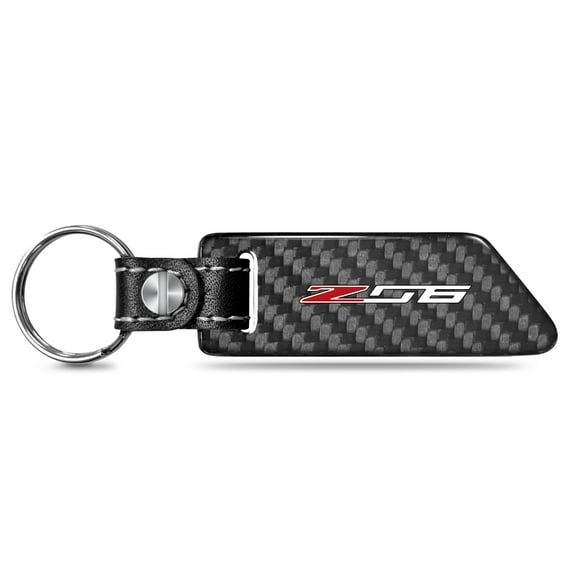 iPick Image for Chevrolet Corvette C7 Z06 Black Real Carbon Fiber Blade Style with Black Leather Strap Key Chain, Official Licensed