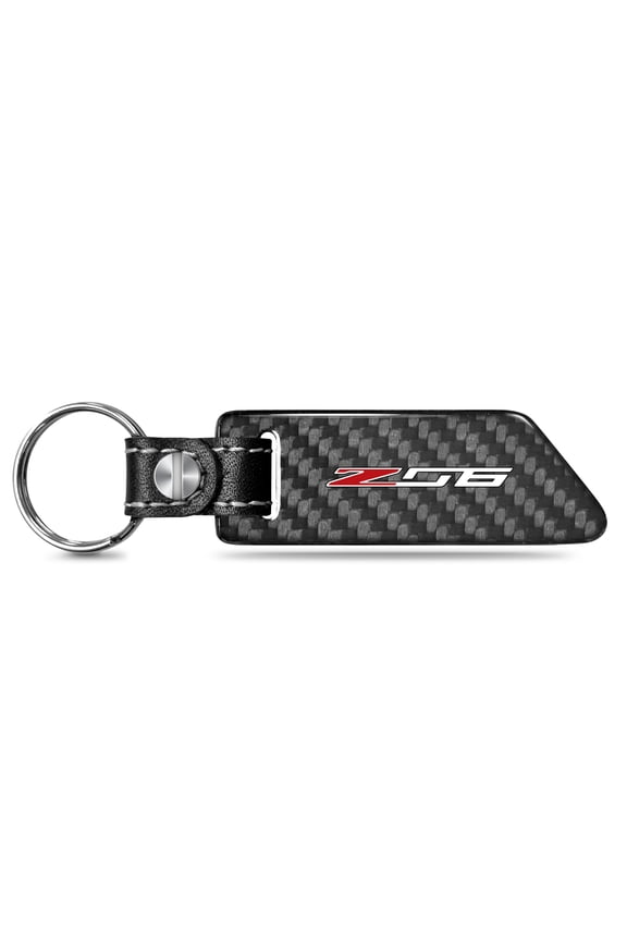 for Chevrolet Corvette C7 Z06 Black Real Carbon Fiber Blade Style with Black Leather Strap Key Chain, Official Licensed