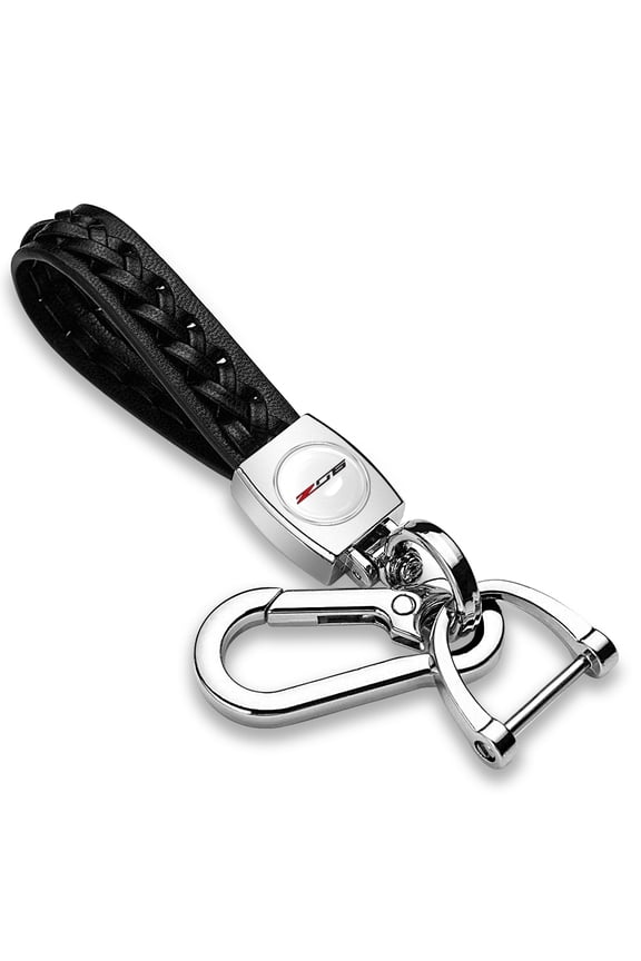 for Chevrolet Corvette C7 Z06 Braided Rope Style Genuine Black Leather Key Chain, Official Licensed
