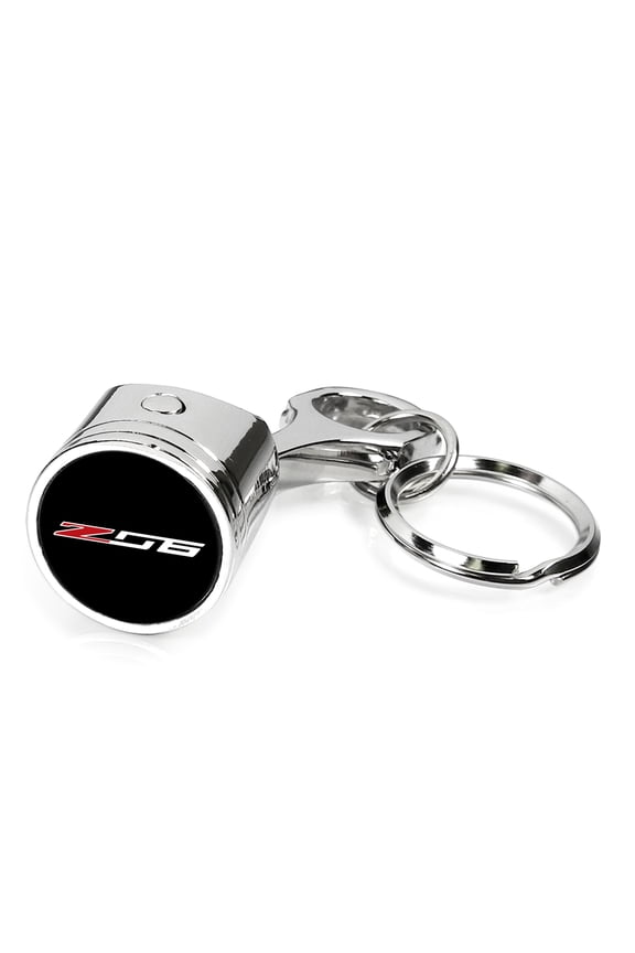for Chevrolet Corvette C7 Z06 Engine Piston Style Chrome Metal Key Chain, Official Licensed