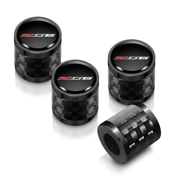 iPick Image for Chevrolet Corvette C7 Z06 Logo in Black on Real Carbon Fiber Barrel Black Aluminum Tire Valve Stem Caps, Official Licensed