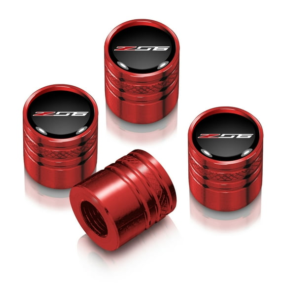 iPick Image for Chevrolet Corvette C7 Z06 Logo in Black on Red Aluminum Cylinder-Style Tire Valve Stem Caps, Official Licensed