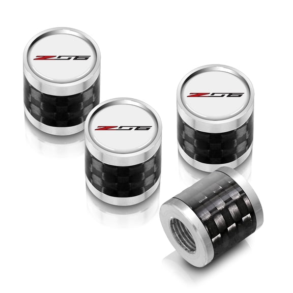 iPick Image for Chevrolet Corvette C7 Z06 Logo in White on Real Carbon Fiber Barrel Silver Aluminum Tire Valve Stem Caps, Official Licensed
